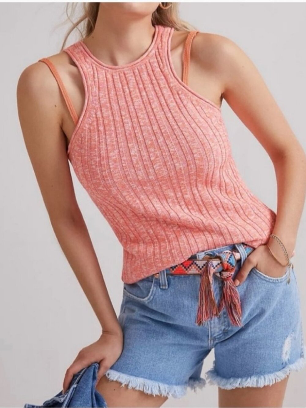 By Anthropologie Cotton Blend Knit Racerback Tank Top, Pink, Small, NWT